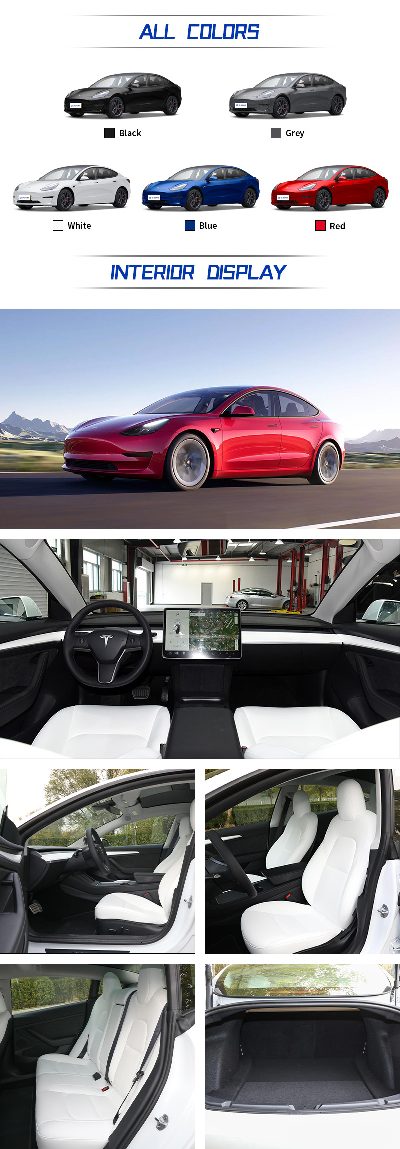 Tesla model 3 ALL COLORS and INTERIOR DISPLAY