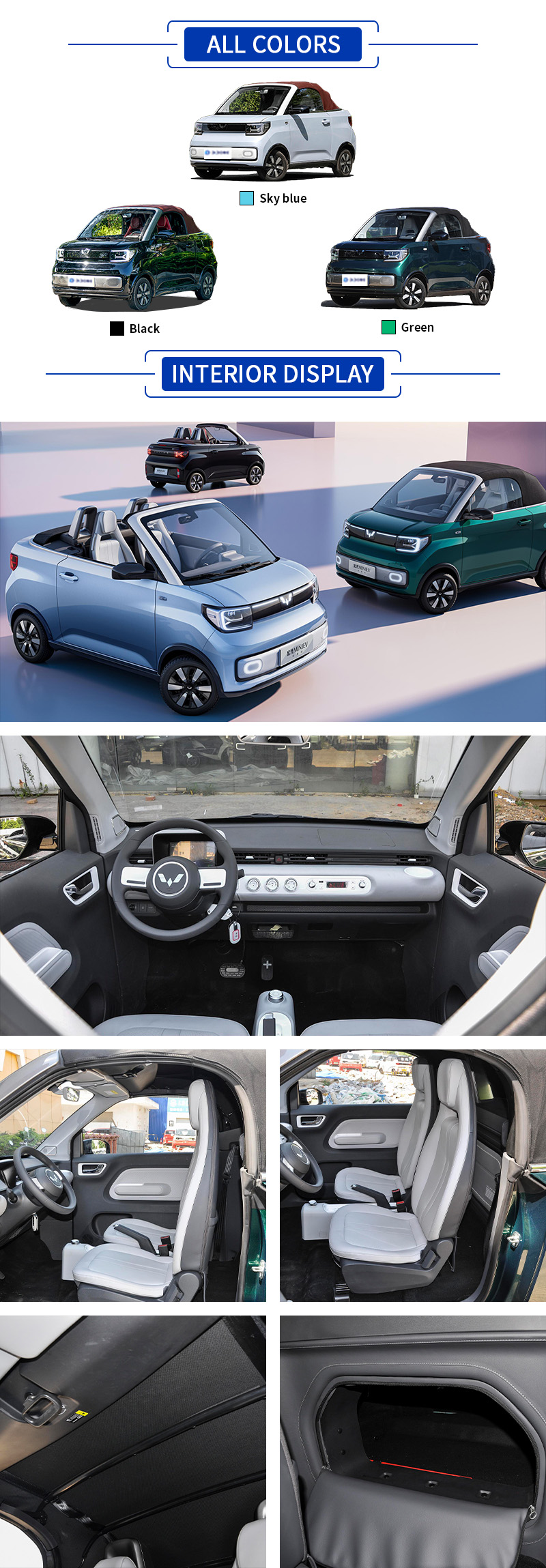 WuLing MiNi Cabrio ALL COLORS and INTERIOR DISPLAY